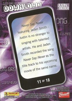2010 Panini Justin Bieber - Downlowd #11 Never Say Never Back