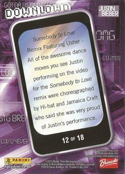 2010 Panini Justin Bieber - Downlowd #12 Somebody to Love Remix Featuring Usher Back