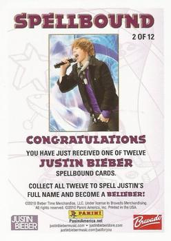2010 Panini Justin Bieber - Spellbound #2 Justin Bieber Back