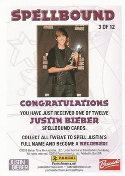 2010 Panini Justin Bieber - Spellbound #3 Justin Bieber Back