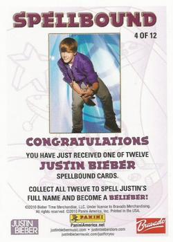 2010 Panini Justin Bieber - Spellbound #4 Justin Bieber Back