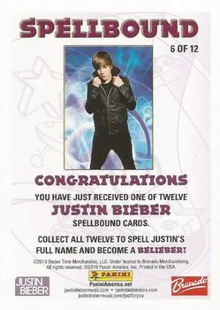 2010 Panini Justin Bieber - Spellbound #6 Justin Bieber Back