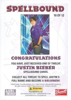 2010 Panini Justin Bieber - Spellbound #10 Justin Bieber Back