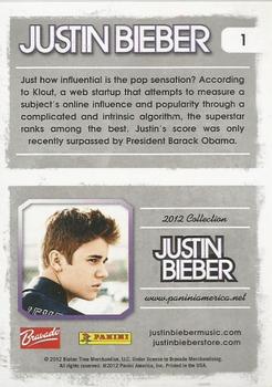 2012 Panini Justin Bieber #1 Just how influential is the pop sensation? Back