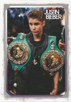 2012 Panini Justin Bieber #7 A big boxing fan, Justin got a huge thrill when he was asked by fighter Floyd Mayweather to carry his championship belts to the ring... Front