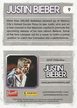 2012 Panini Justin Bieber #9 More than 200,000 Beliebers showed up at Mexico City's famed Zocalo Plaza to see Justin... Back