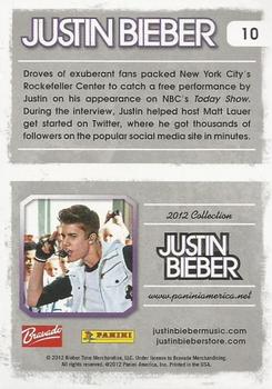 2012 Panini Justin Bieber #10 Droves of exuberant fans packed New York City's Rockefeller Center to catch a free performance by Justin... Back