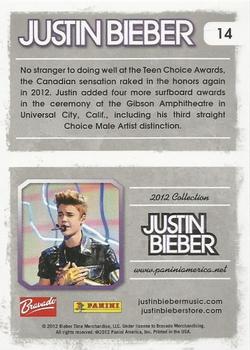 2012 Panini Justin Bieber #14 No stranger to doing well at the Teen Choice Awards, the Canadian sensation raked in the honors again in 2012. Back