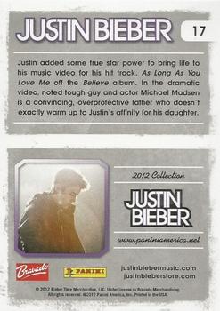 2012 Panini Justin Bieber #17 Justin added some true star power to bring life to his music video for his hitr track, As Long As You Love Me... Back