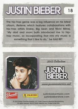 2012 Panini Justin Bieber #18 The hip-hop genre was a big influence on this latest album, Believe, which features collaborations with hip-hop artists... Back