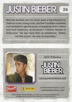 2012 Panini Justin Bieber #26 Michael Jackson and his music were a big influence to Justin as a very young child... Back