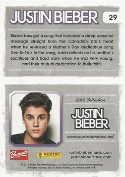 2012 Panini Justin Bieber #29 Bieber fans got a song that included a deep personal ,essage straight from the Canadian stars heart... Back