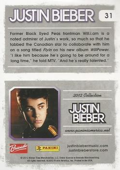 2012 Panini Justin Bieber #31 Former Black Eyed Peas frontman Will.i.am is a noted admirer of Justin's work... Back