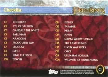 2002 Cadbury Lord of the Rings (Australia) #C1 Checklist Back