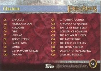 2002 Cadbury Lord of the Rings (UK) #C1 Checklist Back