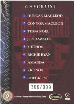 2003 Rittenhouse The Complete Highlander (TV) - Previews #9 MacLeod Crest / Checklist Back