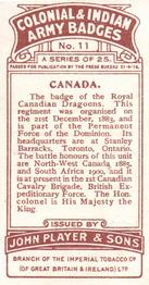 1917 Player's Colonial & Indian Army Badges #11 Canada Back