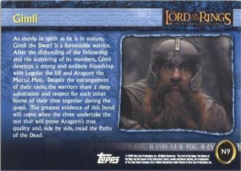 2003 Topps Lord of the Rings: The Return of the King Special Limited Edition (UK) #N09 Gimli Back