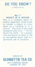 1970 Glengettie Tea Do You Know? #7 What Is a Niche Back