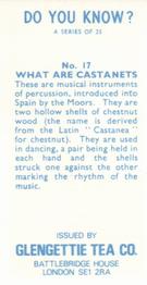 1970 Glengettie Tea Do You Know? #17 What Are Castanets Back