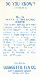 1970 Glengettie Tea Do You Know? #25 What Is the Doric Order Back