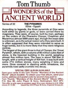 1984 Player's Tom Thumb Wonders of the Ancient World #1 The Pyramids Back