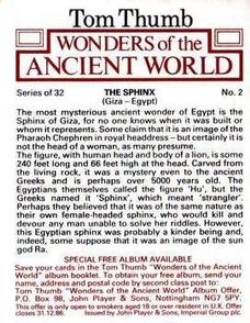 1984 Player's Tom Thumb Wonders of the Ancient World #2 The Sphinx Back