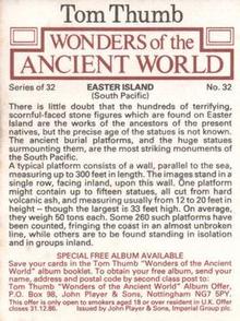 1984 Player's Tom Thumb Wonders of the Ancient World #32 Easter Island Back