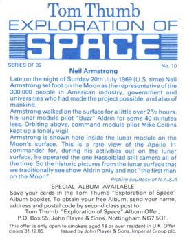 1983 Player's Tom Thumb Exploration of Space #10 Neil Armstrong Back