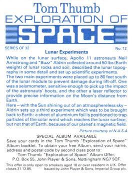 1983 Player's Tom Thumb Exploration of Space #12 Lunar Experiments Back