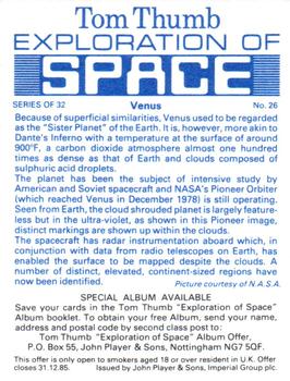 1983 Player's Tom Thumb Exploration of Space #26 Venus Back