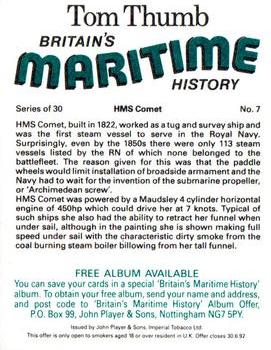 1989 Player's Tom Thumb Britain's Maritime History #7 HMS Comet Back