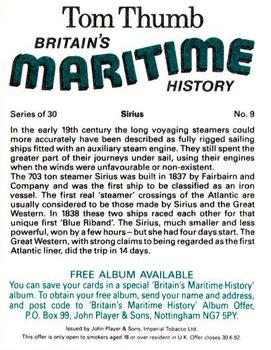 1989 Player's Tom Thumb Britain's Maritime History #9 Sirius Back