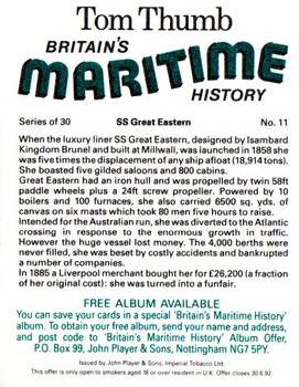 1989 Player's Tom Thumb Britain's Maritime History #11 SS Great Eastern Back