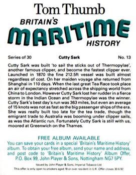 1989 Player's Tom Thumb Britain's Maritime History #13 Cutty Sark Back