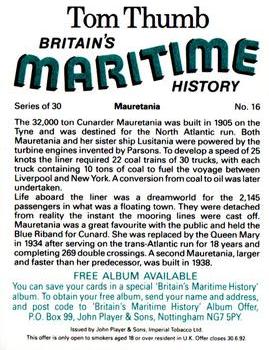 1989 Player's Tom Thumb Britain's Maritime History #16 Mauretania Back