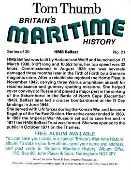 1989 Player's Tom Thumb Britain's Maritime History #21 HMS Belfast Back