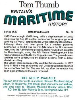 1989 Player's Tom Thumb Britain's Maritime History #27 HMS Dreadnought Back