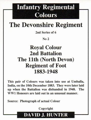 2012 Regimental Colours : The Devonshire Regiment 2nd Series #2 Royal Colour 2nd Battalion The 11th (North Devon) Regiment of Foot 1883-1948 Back