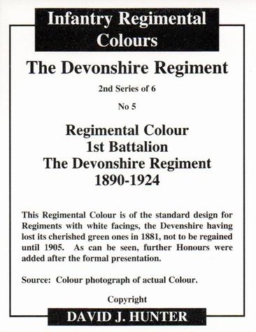 2012 Regimental Colours : The Devonshire Regiment 2nd Series #5 Regimental Colour 1st Battalion The Devonshire Regiment 1890-1924 Back