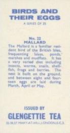 1970 Glengettie Tea Birds and Their Eggs #22 Mallard Back