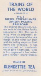 1966 Glengettie Tea Trains of the world #6 Diesel Streamliner Union Pacific Railroad Back