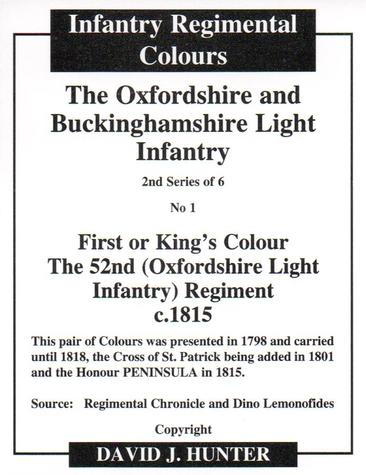 2011 Regimental Colours : The Oxfordshire and Buckinghamshire Light Infantry 2nd Series #1 First or King's Colour The 52nd (Oxfordshire Light Infantry) Regiment c.1815 Back