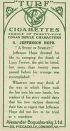 1923 Turf Conan Doyle Characters #9 Jefferson Hope Back