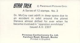 1971 Primrose Confectionery Star Trek #3 Dr. McCoy cast adrift in deep space due to an accident in orbit around the planet Deneva... Back
