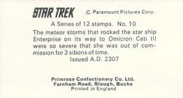 1971 Primrose Confectionery Star Trek #10 The meteor storms that rocked the star ship Enterprise on its way to Omicron Ceti III were so... Back