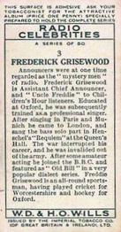 1934 Wills's Radio Celebrities #3 Frederick Grisewood Back