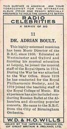 1934 Wills's Radio Celebrities #11 Adrian Boult Back
