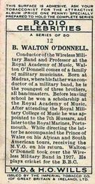 1934 Wills's Radio Celebrities #12 B. Walton O'Donnell Back