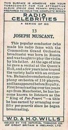 1934 Wills's Radio Celebrities #13 Joseph Muscant Back